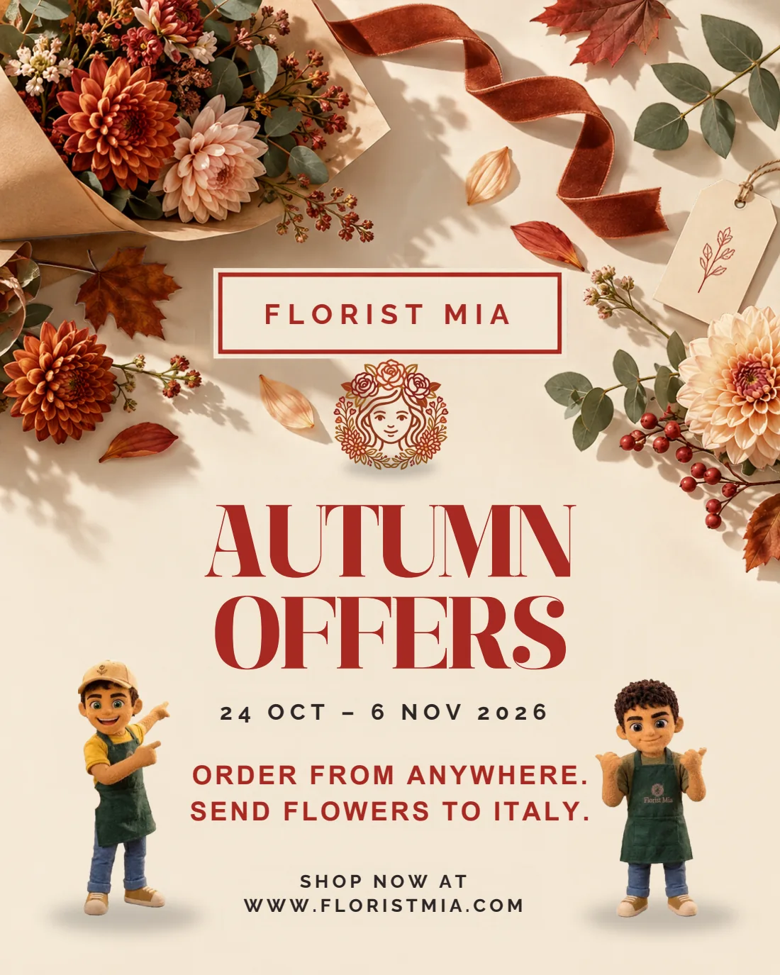 Autumn offers cover: order from anywhere, send flowers to Italy.